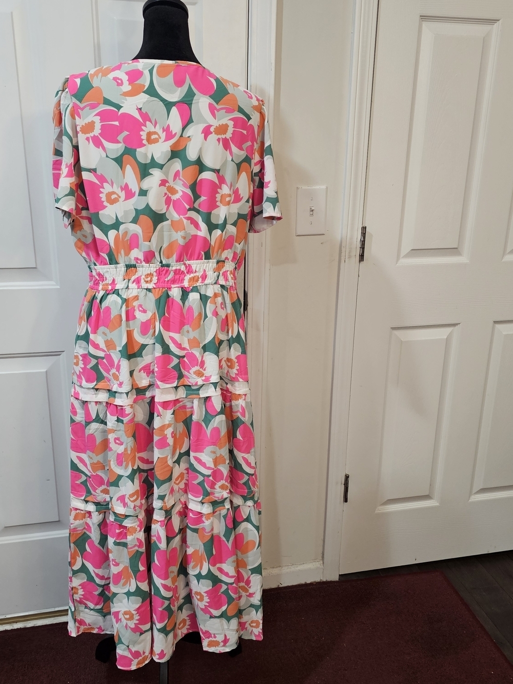 PrettyGarden Pink & Green Floral Maxi Dress with Elastic Waist Size Large{Bx10} - Picture 10 of 14